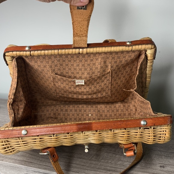 Vintage/Retro Natural Wicker Leather Trim Purse - Picture 9 of 11